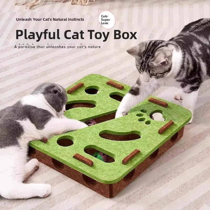 Caja de juguetes interactiva de fieltro con rompecabezas para gatos