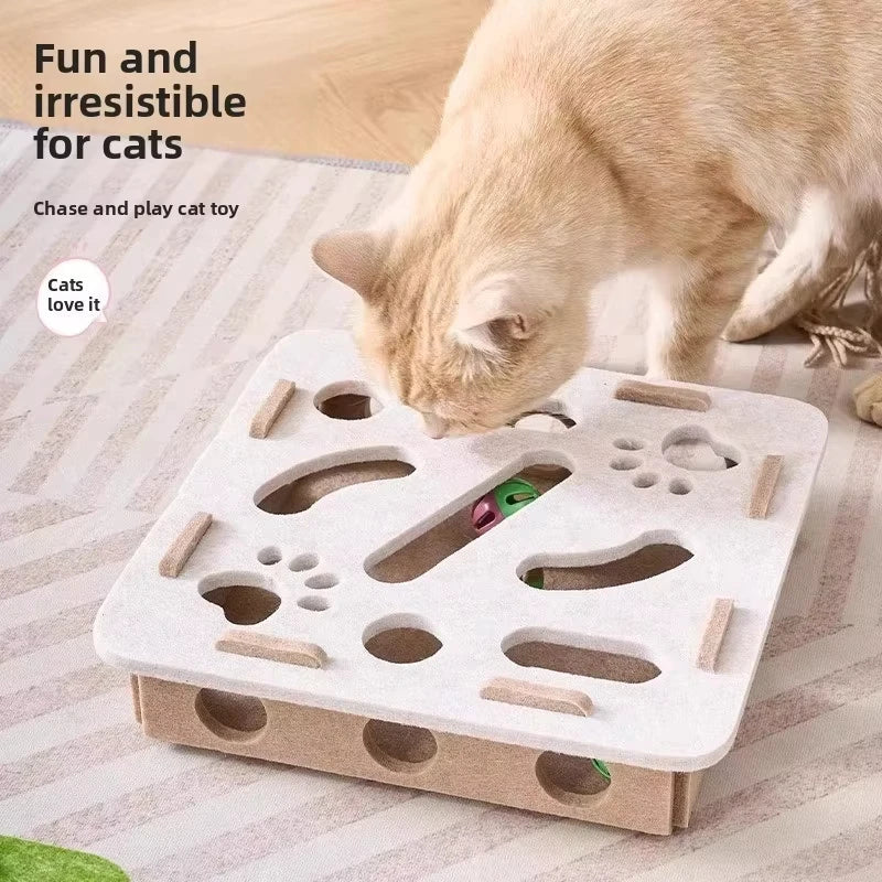 Caja de juguetes interactiva de fieltro con rompecabezas para gatos