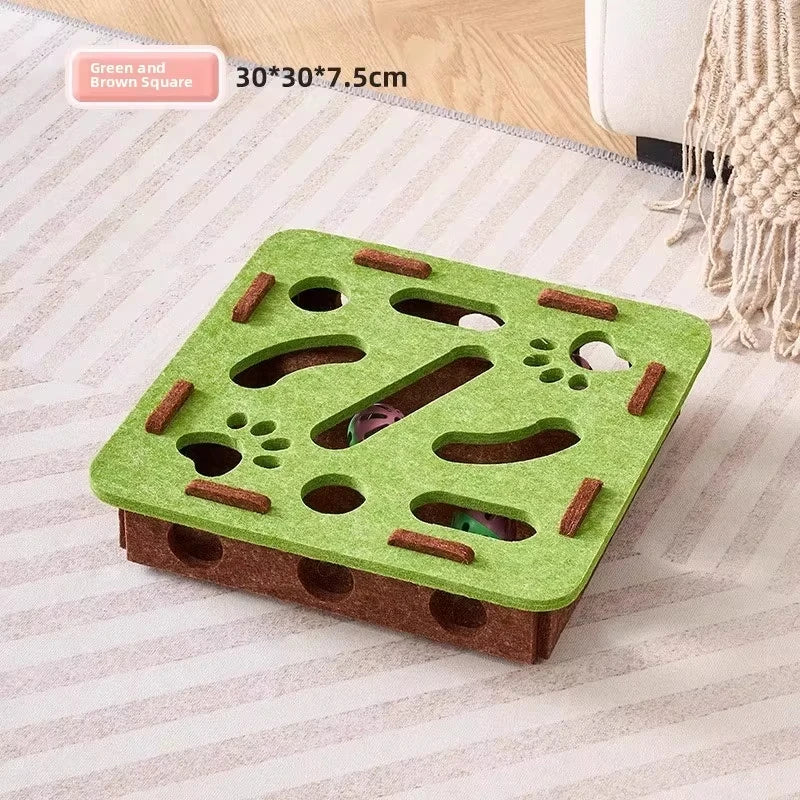 Caja de juguetes interactiva de fieltro con rompecabezas para gatos