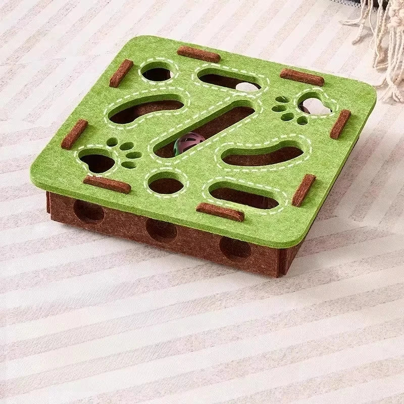 Caja de juguetes interactiva de fieltro con rompecabezas para gatos
