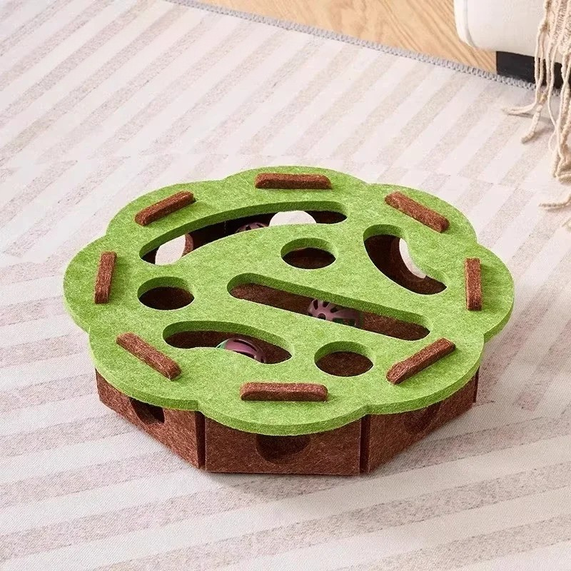 Caja de juguetes interactiva de fieltro con rompecabezas para gatos