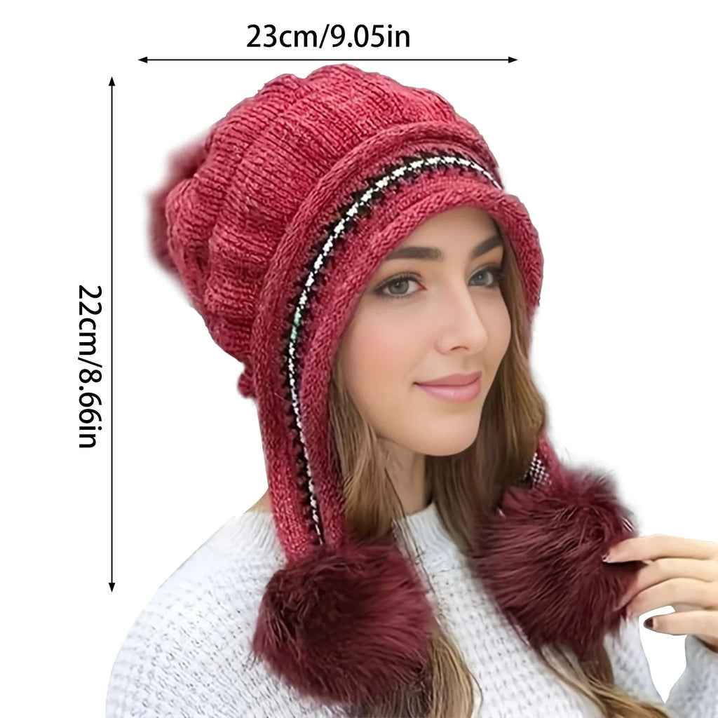 Gorro de invierno con forro polar y pompón de piel sintética