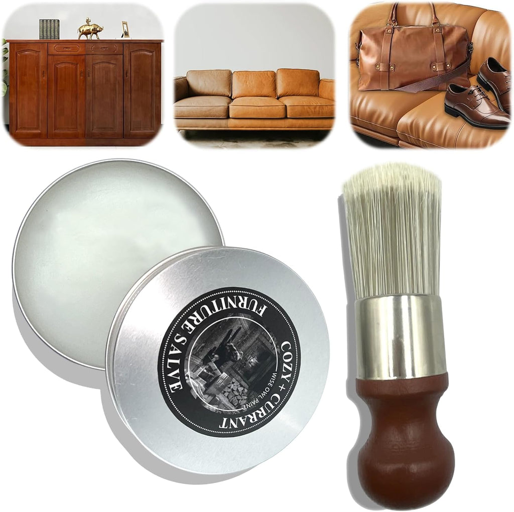 Bálsamo y cepillo para muebles de cuero y madera