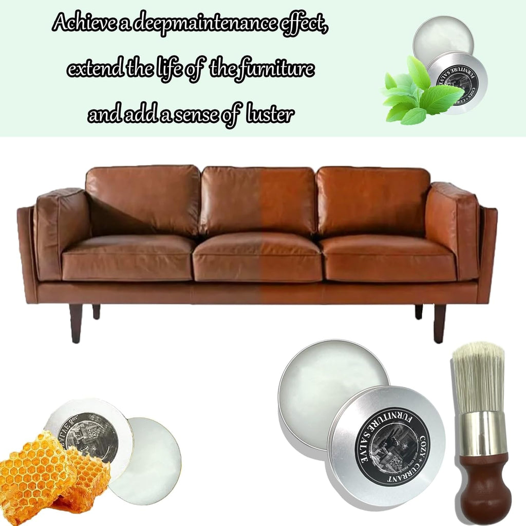 Bálsamo y cepillo para muebles de cuero y madera