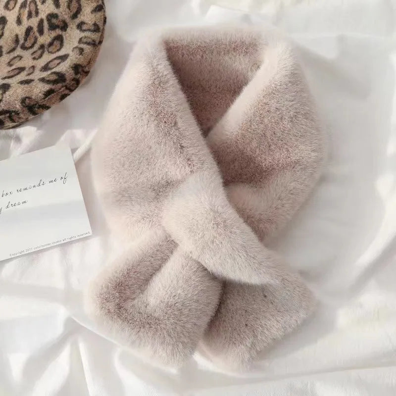 Cuello de piel sintética cruzado bufanda de invierno