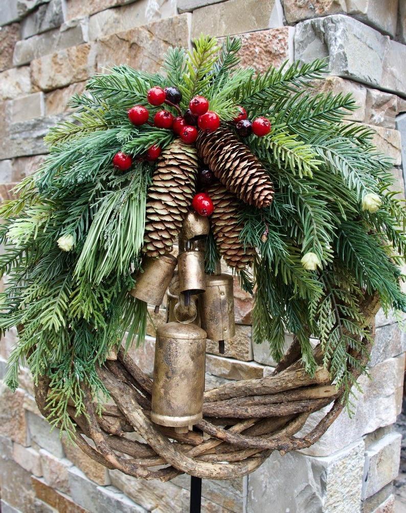 Corona de Navidad rústica, Corona bohemia, Corona navideña