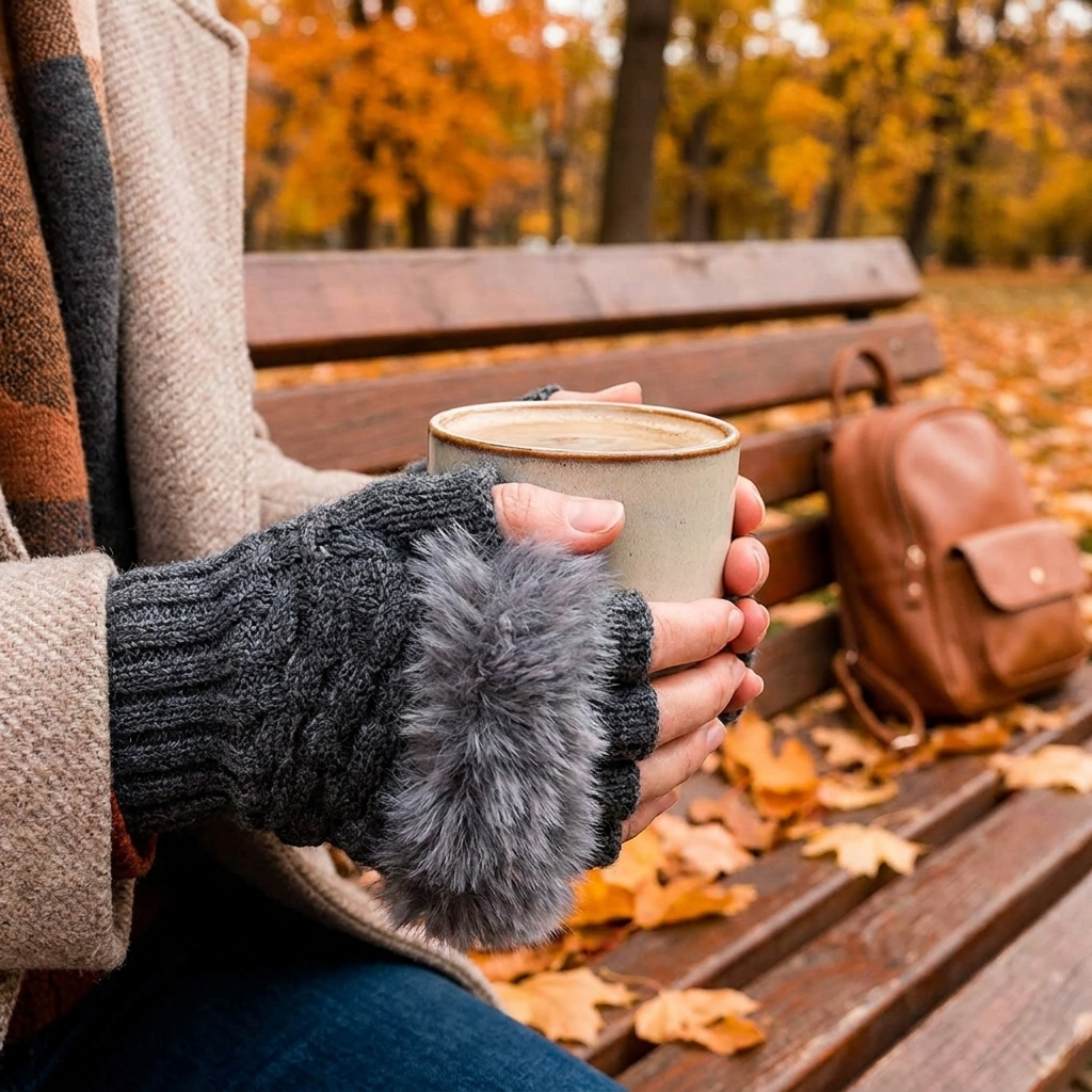 Faux Fur Fingerless Gloves lifestyle