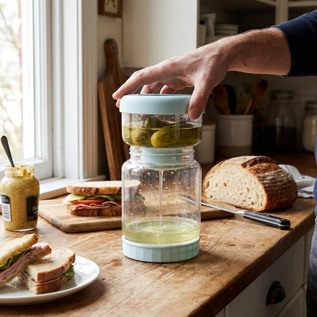 Glass Pickle Strainer Jar lifestyle