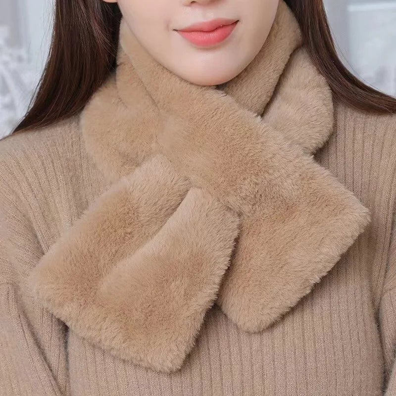 Cuello de piel sintética cruzado bufanda de invierno