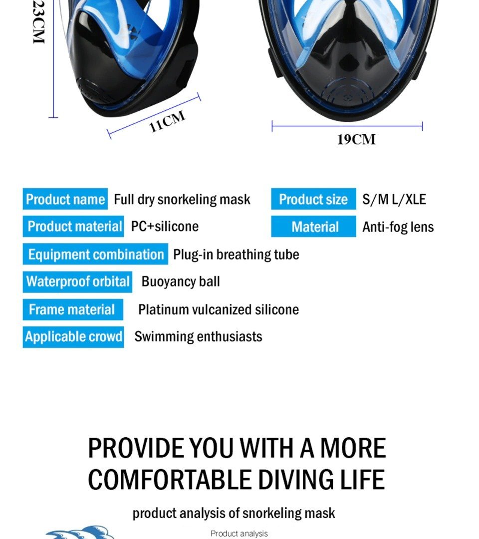 Máscara de buceo subacuática facial completa antivaho