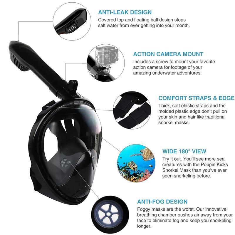 Máscara de buceo subacuática facial completa antivaho